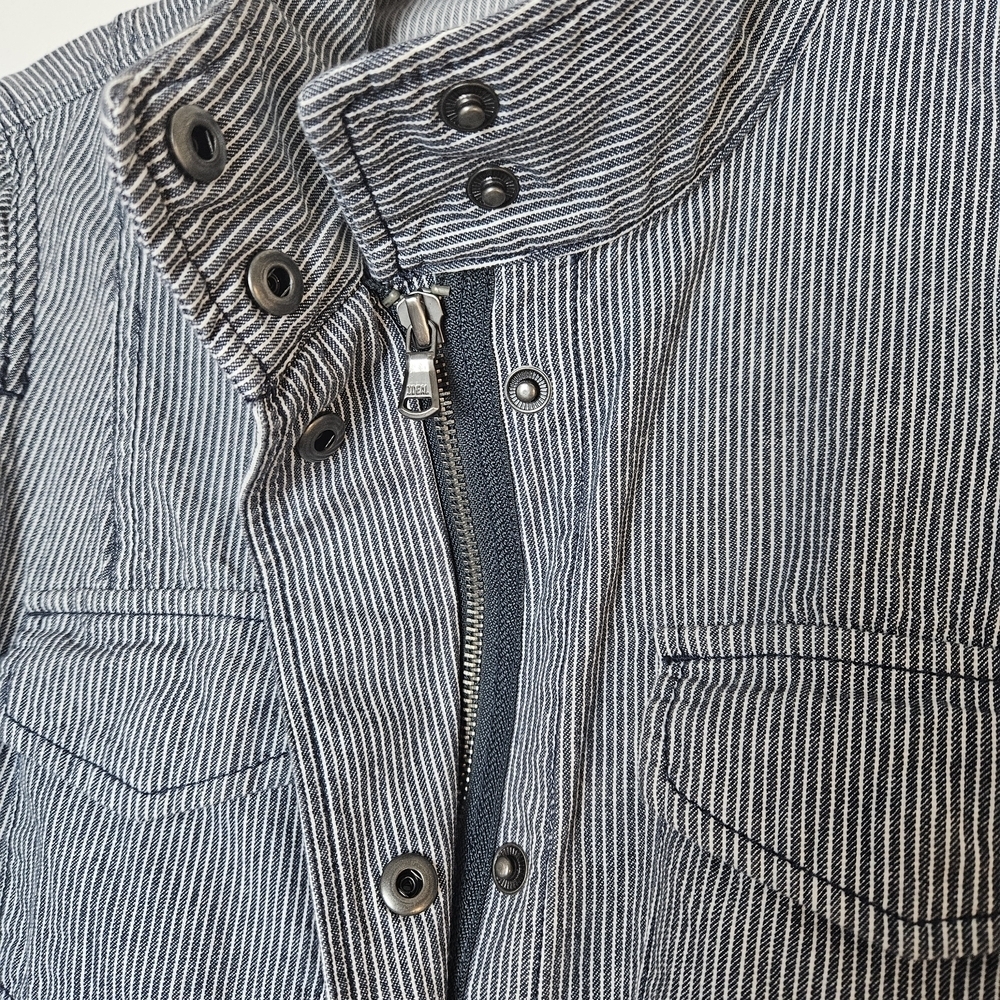 Talbots Blue Railroad Striped Full Zip Cotton Jacket With Snap Pockets Size 12 - Picture 4 of 9